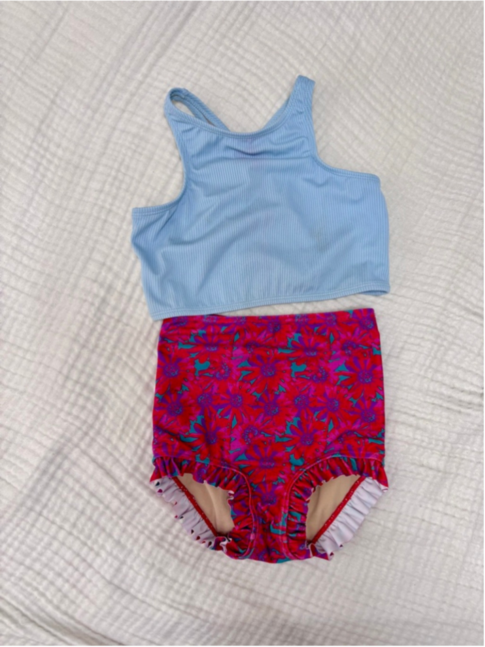 Girls Kortni Jeane Bikini 4 Red Blue Floral Ribbed Ruffle
